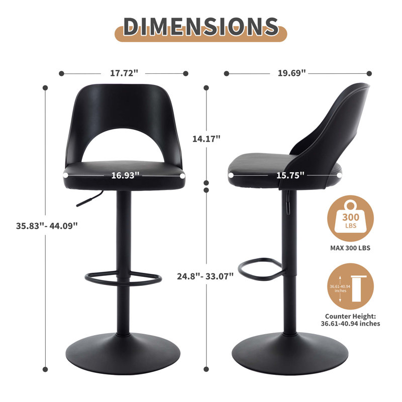 Bar Stools Set of 2 Modern BrownPU Counter Height Barstool, High Padded Swivel Adjustable Barstools with Back for Bar Counter and Kitchen Island