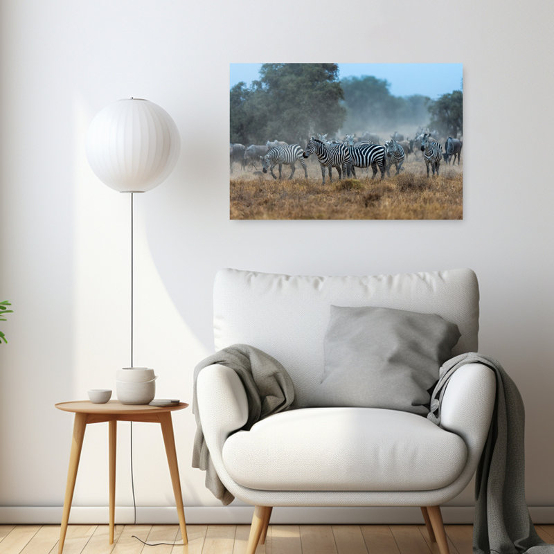Dusty African Zebras Abstract Contemporary Zebra Landscape Nature Wall Art Print 1 Piece Wrapped Canvas Wall Art