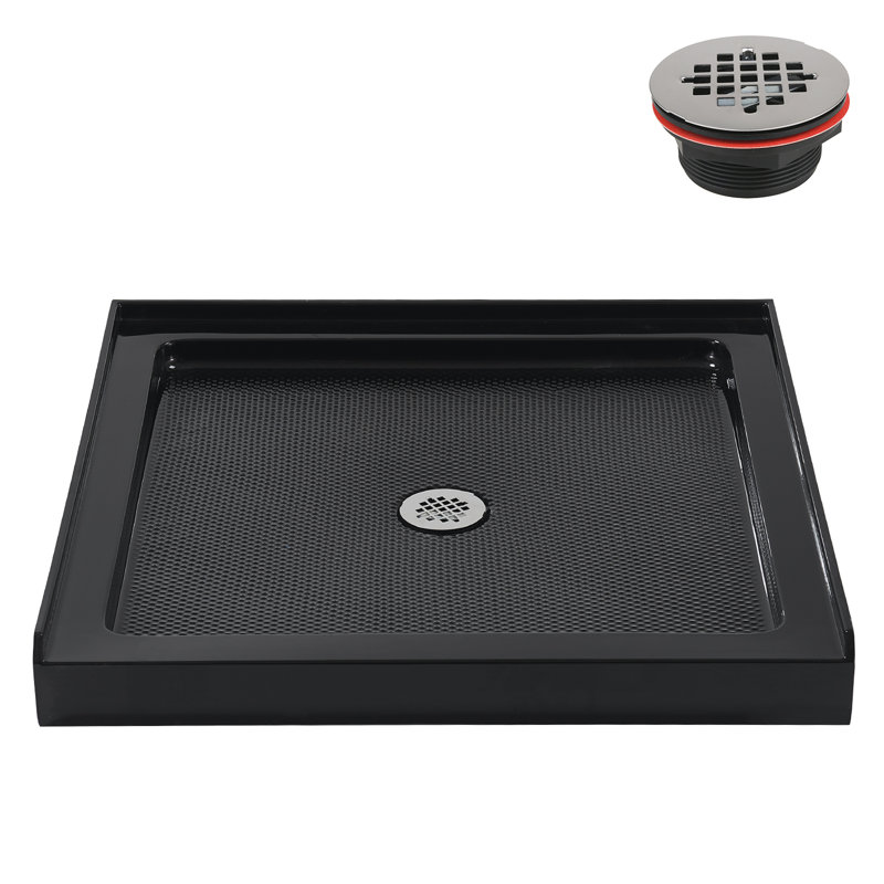Streamline 32 in. x 32 in. Alcove Acrylic Shower Base in Glossy Black with Center Drain, Drain Included