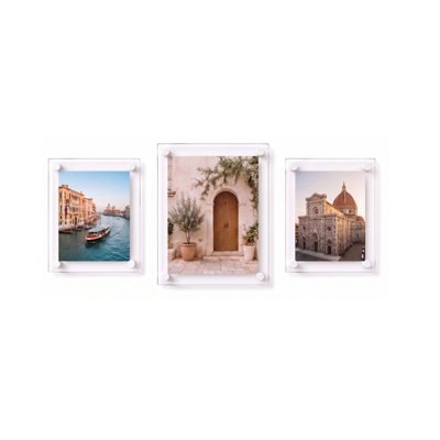 Floating Acrylic Gallery Wall Frame Set with 1" Standoff Hardware: (2) 8" x 10" & (1) 11" x 14" Graphic Sizes