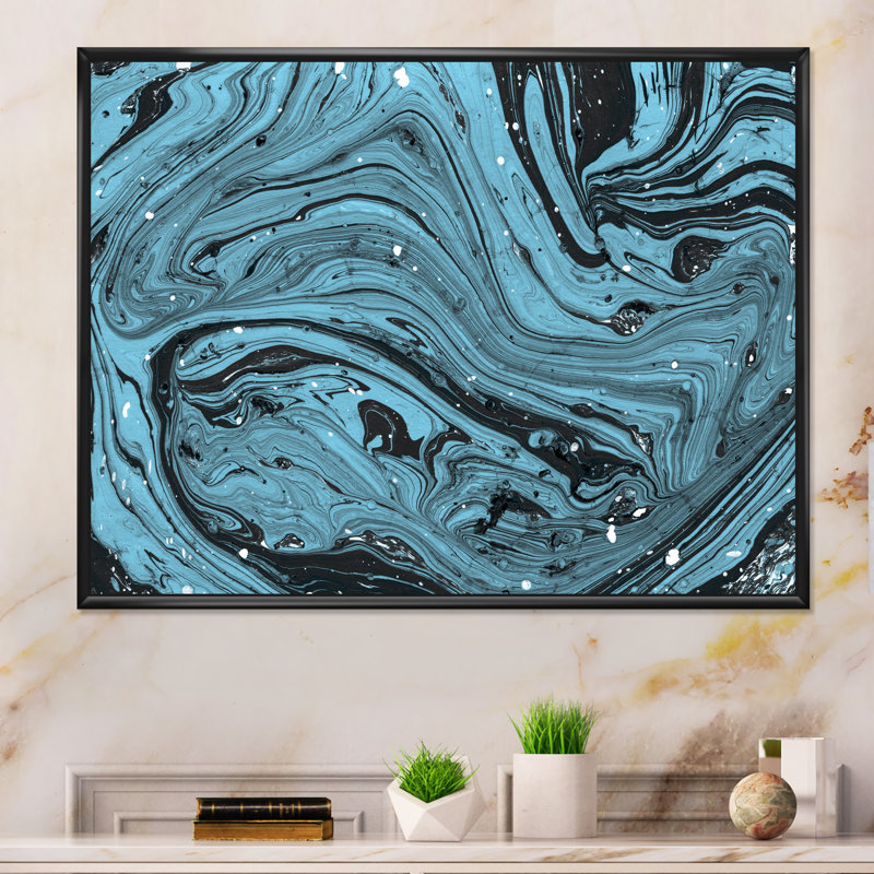 Blue Marble - Graphic Art on Canvas, 24" H x 36" W x 1" D, Black Floater Framed