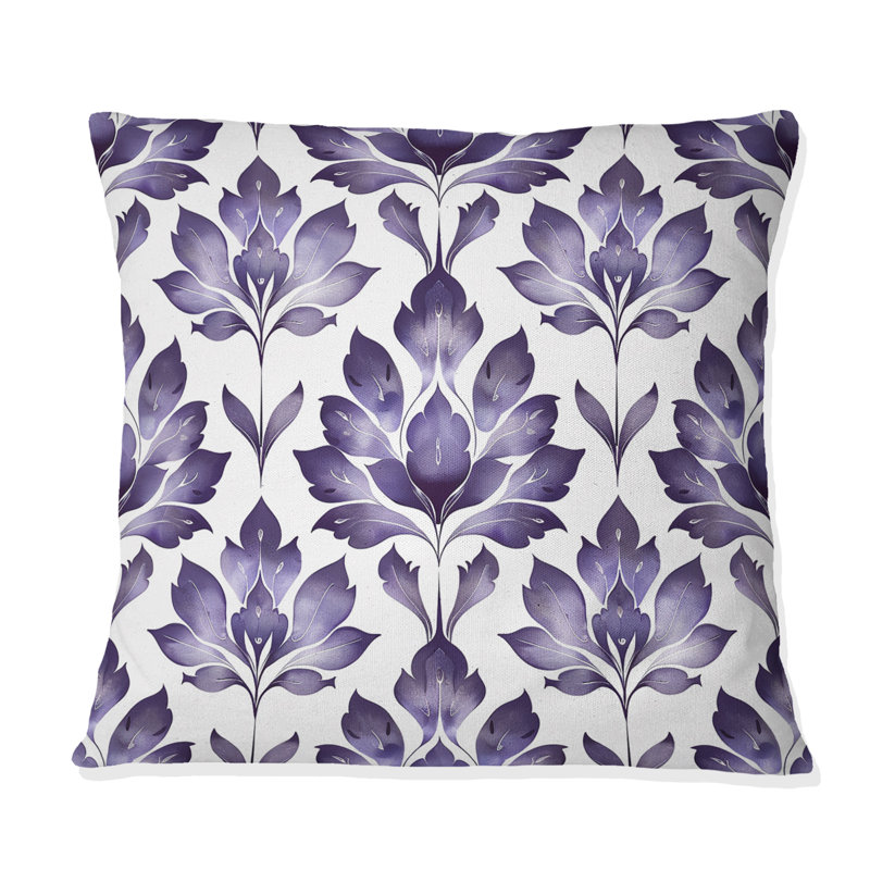 Coussin décoratif mauve blanc damassé Elegance V, H 16 po x l 16 po