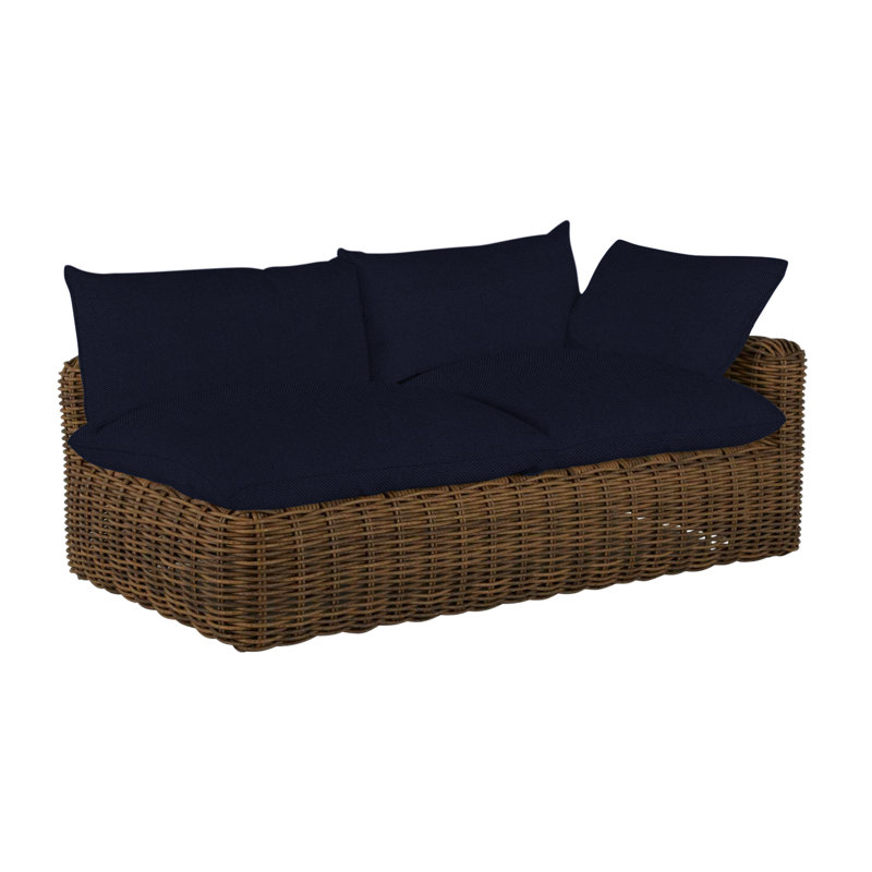 Montecito 75.25" Wide Outdoor Wicker Right Hand Facing Loveseat with Cushions, Raffia, Canvas Sand, Welt