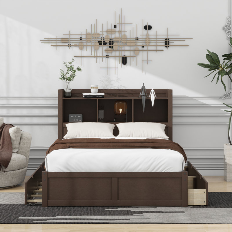 Haniel Storage Platform Bed With Pull Out Shelves, Espresso
