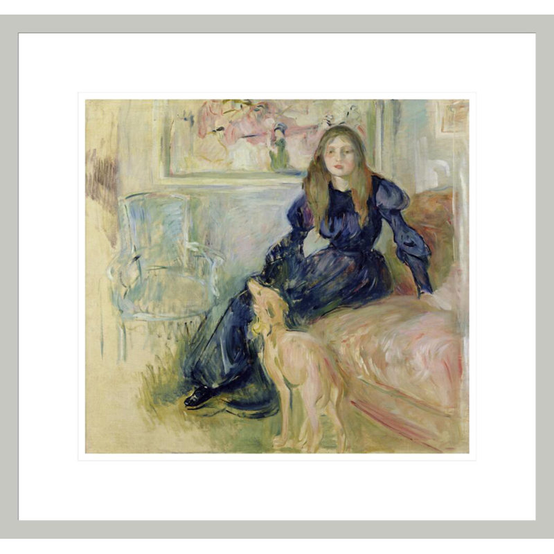 Julie Manet avec Greyhound (Julie Manet au lévrier) par Berthe Morisot - Estampe numérique encadrée, H 17,75 po x l 18,77 po
