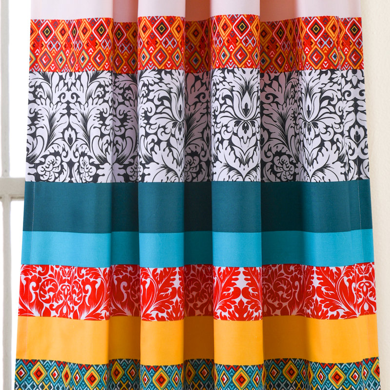 Boho Stripe Turquoise and Orange Polyester Window Curtain Panels