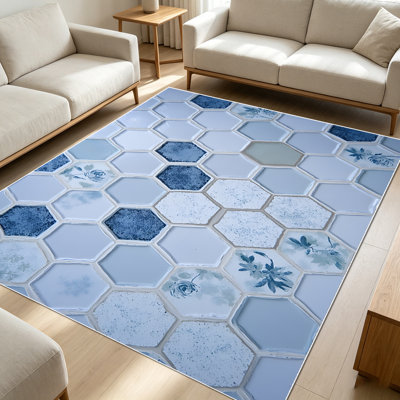1PC Hexagonal Tile - Inspired Area Rugs for Living Room, Soft and Comfortable, Suitable for all seasons, easy - to - maintain, machine washable Indoor floor mat, Under Table Farmhouse suitable for Bedroom, Dining Room, Kitchen, Patio, Balcony, Home