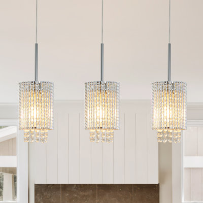 3-pack Crystal Pendant Lights,silver Chandelier,adjustable Height,for Kitchen Island,entryway,dining Room