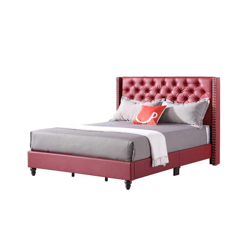 Ashe Upholstered Low Profile Standard Bed, Queen, Red