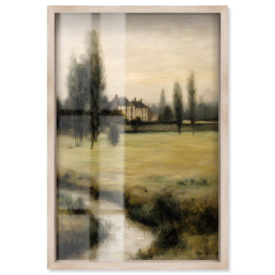 Verdant Whisper Estate I Shadowbox Print Farmhouse Wall Decor by Art Remedy, Blonde Frame, 21 x 31