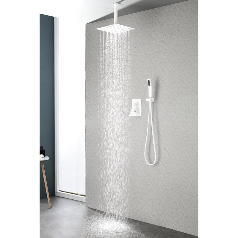 Rainfall Shower Head - Stainless Steel, High , Water Saving, Self-Cleaning, 10X10 White, For Standard Arms Saving 10"X10" Works For Everywhere