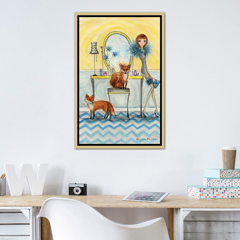 Art fiona et fox, H 26 po x l 18 po x P 1,5 po, Toile encadrée d'or