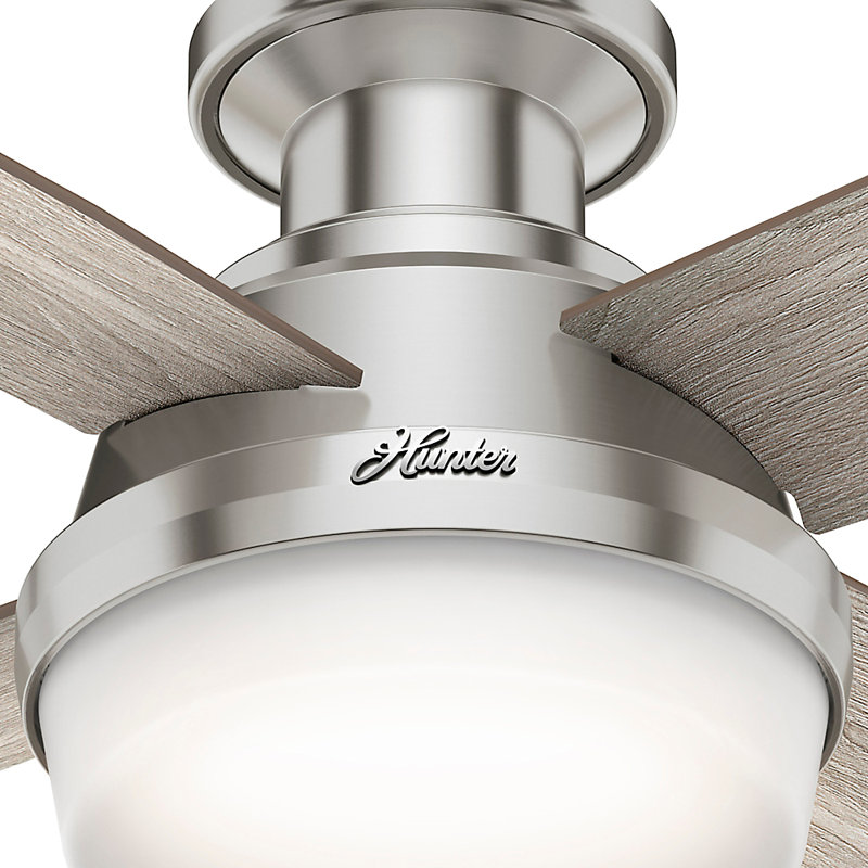 Dempsey Low Profile 44" 4 - Blade Indoor Flush Mount Small Room Ceiling Fan with Lights and Remote, Light Gray/Natural Oak