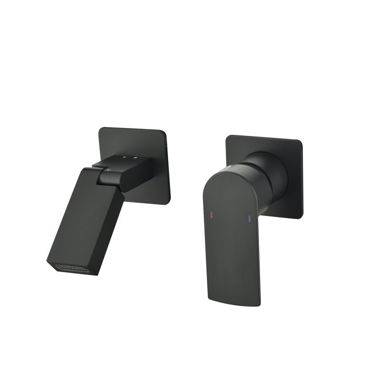 Solid Brass Wall Mounted Bathroom Sink Faucet With Optional Drain Assembly, Matte Black, Drain Assembly Included