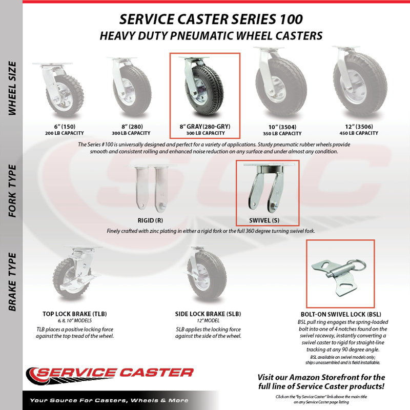 Pneumatic Caster with Bolt Swivel Lock