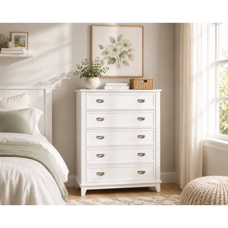 Beckett 36.5" Modern 5-Drawer Chest, White