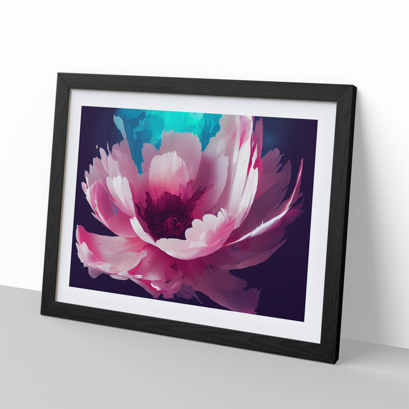 Dreamy Peony Flower Abstract - Single Picture Frame Print, Black, 46cm H x 64cm W