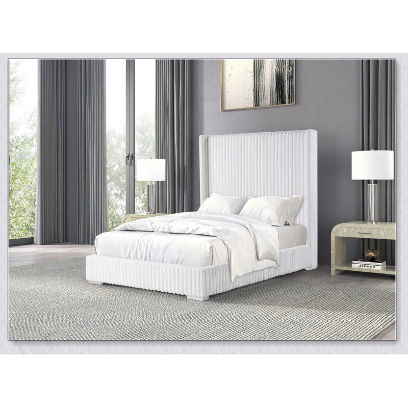 Mobilier de chambre à coucher contemporain 1pc, Lit double, Blanc