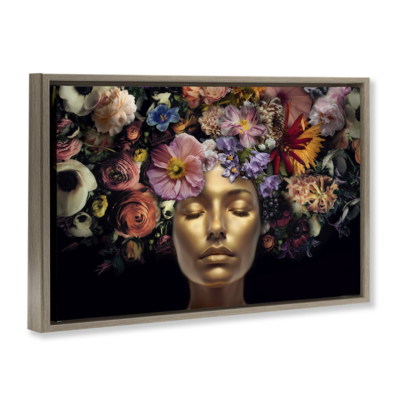 «Face with Flowers», toile flottante encadrée par Reinders, Cadre flottant orme Montalcino, H 17 po x l 25 po
