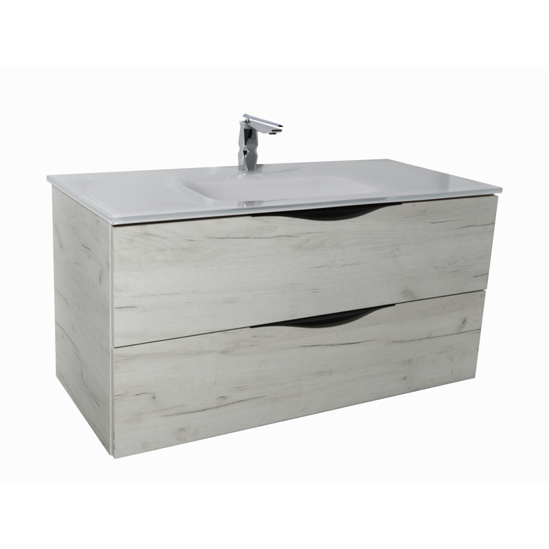 Ensemble de meuble-lavabo de salle de bain simple fixé au mur 32 po Manus, Blanc, Blanc