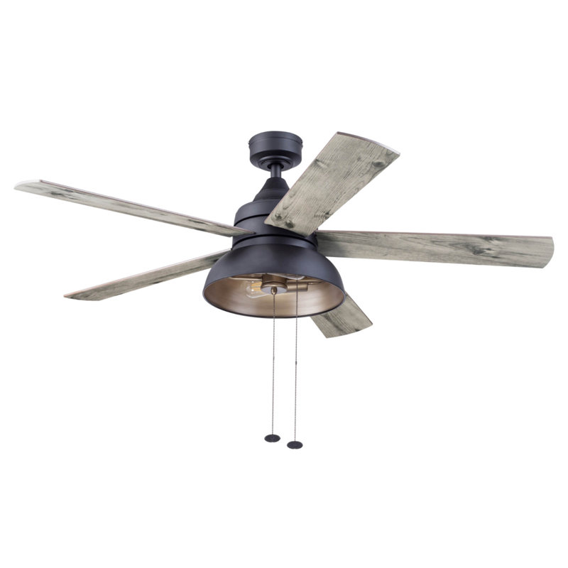 Ventilateur de plafond 52 po avec lumières Brightondale, Noir mat avec pales en chêne argenté