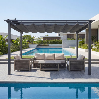 10 Ft. x 13 Ft. Aluminum Outdoor Retractable Pergola Canopy, Patio Pergola with Adjustable Sun Shade Canopy Roof, Weather Resistant Outdoor Shade Structure for Backyard, Garden, Deck, Poolside, Beach, Gray