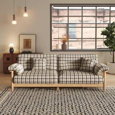 Tartan Plaid Sofa with Wool Blend Upholstery & Solid Wood Frame