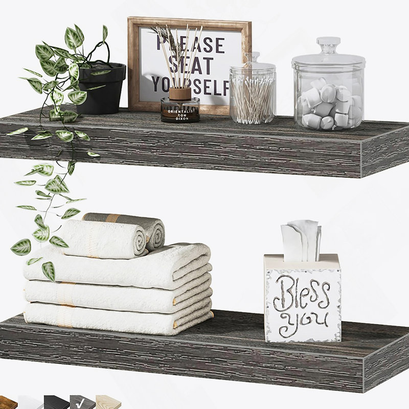 Bathroom Shelves Floating Shelves For Wall Shelf Over Toilet Small Wall Mounted Farmhouse Decor 16 Inch Set Of 2, Natural