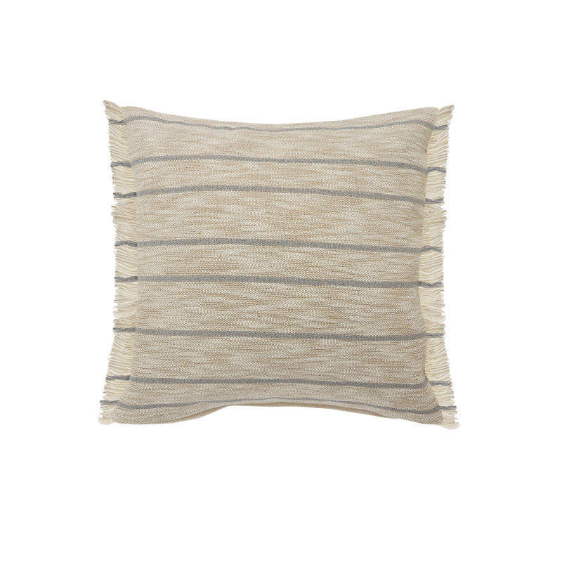 Coussin à fermeture éclair 20 po x 20 po taupe et bleu jute