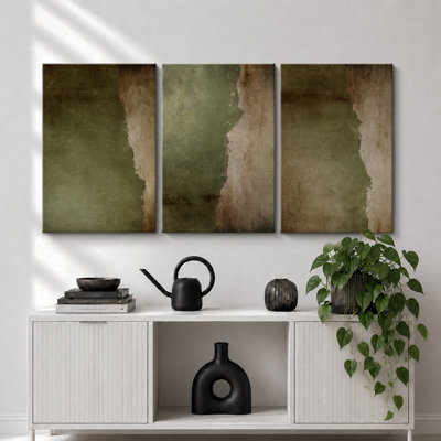 Subtile olive verte abstraite tons de terre triptyque - images très grandes impressions sur toile encadrées 3 pièces