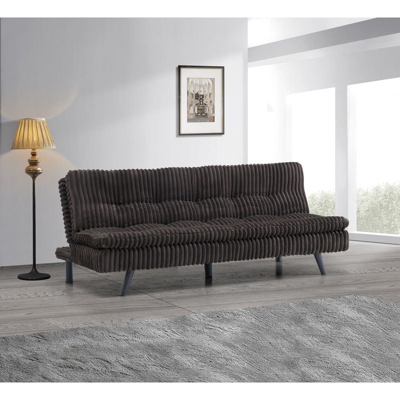 Futon beige avec coussin en velours côtelé, Velours côtelé brun foncé