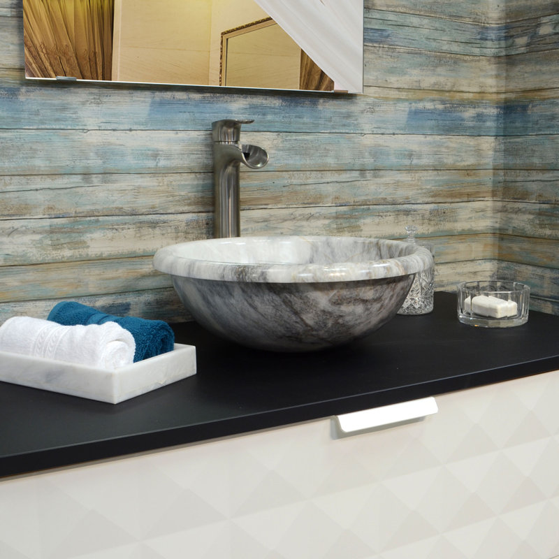Lavabo vasque de salle de bain rond en pierre naturelle 16 po Badal gris (H 5,75 po)