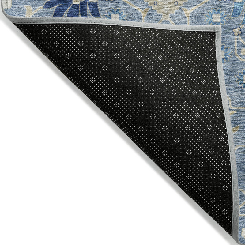 Blue and Beige Flat Woven Rectangular Synthetic Rug