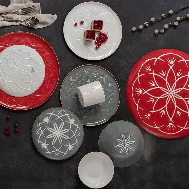 Set Of 6 Deep Plates, Red, 20 Cm, Grey