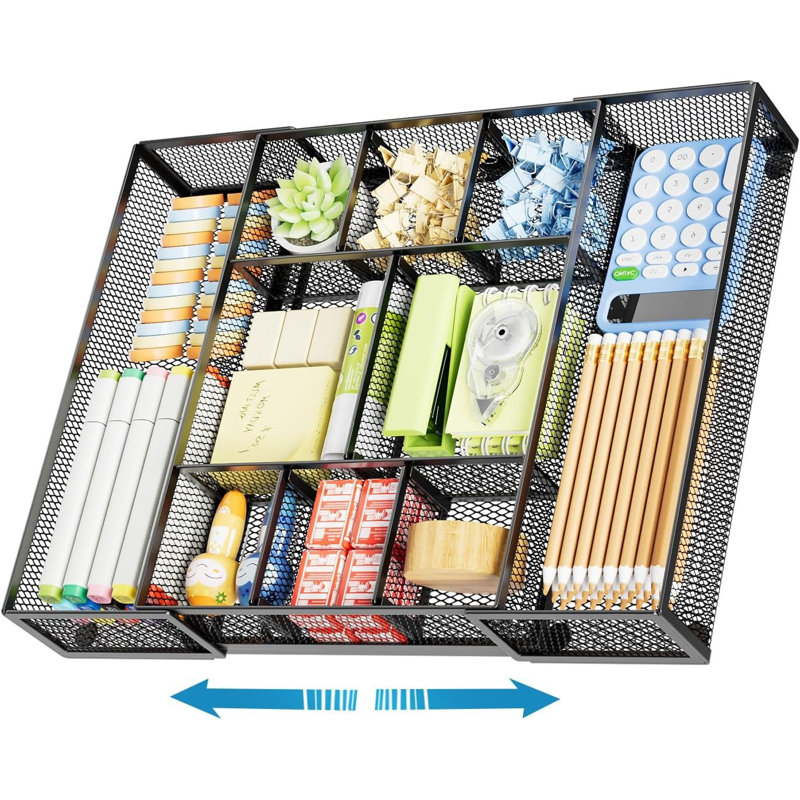 Rangement de bureau extensible en filet noir avec 10 compartiments