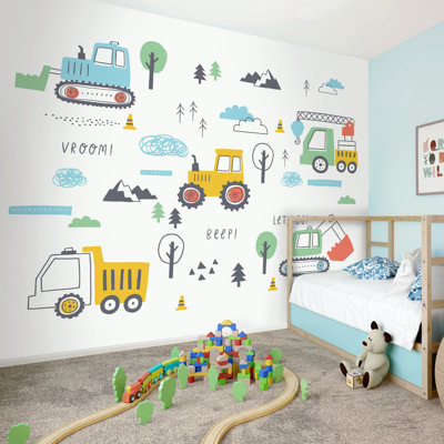 Tractors And Diggers - Wall Mural