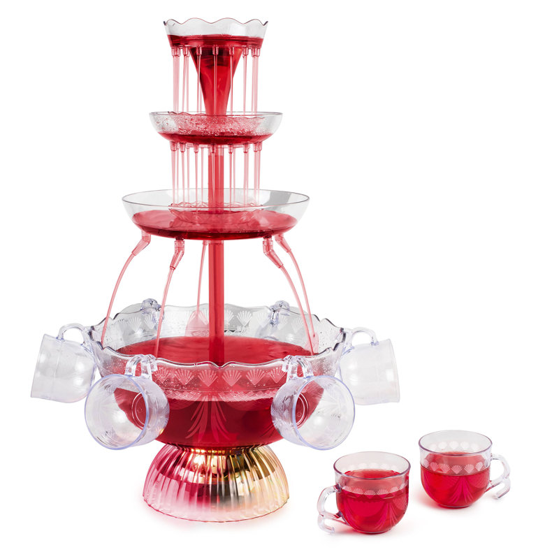 Fontaine de fête à 3 niveaux avec éclairage Nostalgia, capacité de 1,5 gallon, base à DEL et 8 tasses réutilisables