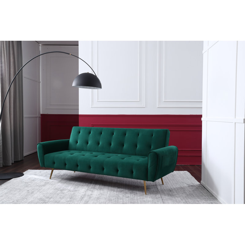 Chillax Dream 83.86" Velvet Square Arm Sleeper Sofa, Opal Green