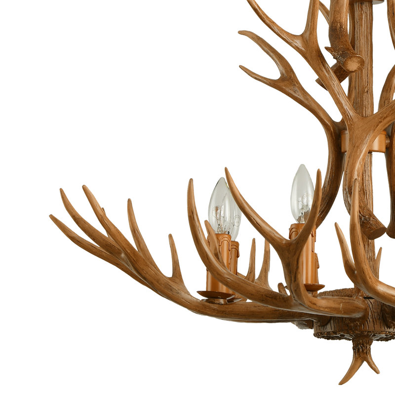 Lustre en bois 8 lumières en résine
