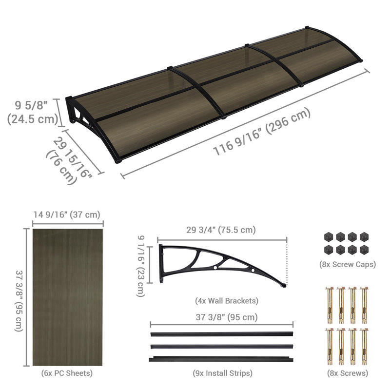 Yescom 38'' W x 9.8'' D Plastic Cover Retractable Patio Awning, Brown