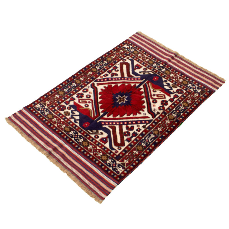 Tapis unique en laine noué à la main 4 pi 2 po x 6 pi 3 po nouvel âge Gwendolyne - rouge / noir / beige