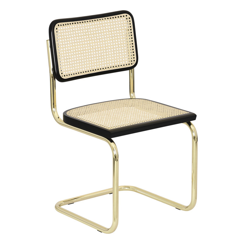Marcel Breuer Cesca Cane Cantilever Dining Side Chair, Black/Natural/Brass