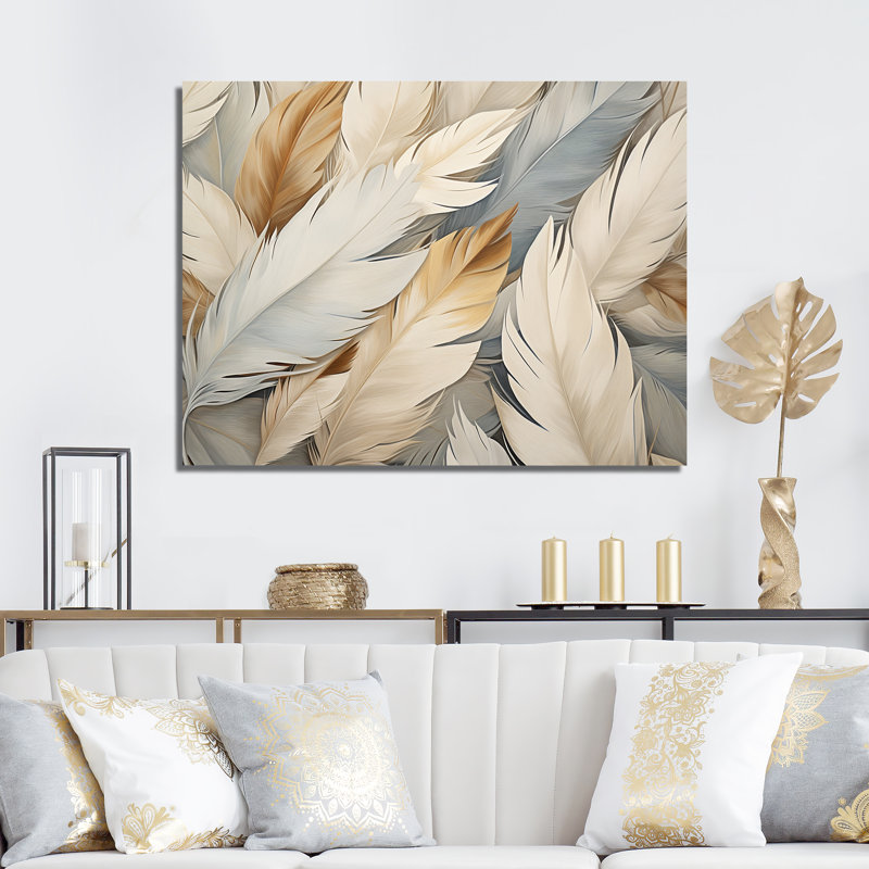«Feathery Plumes II - Feathers», reproduction d'art sur toile encadrée, Toile tendue, H 16 po x l 32 po x P 1 po