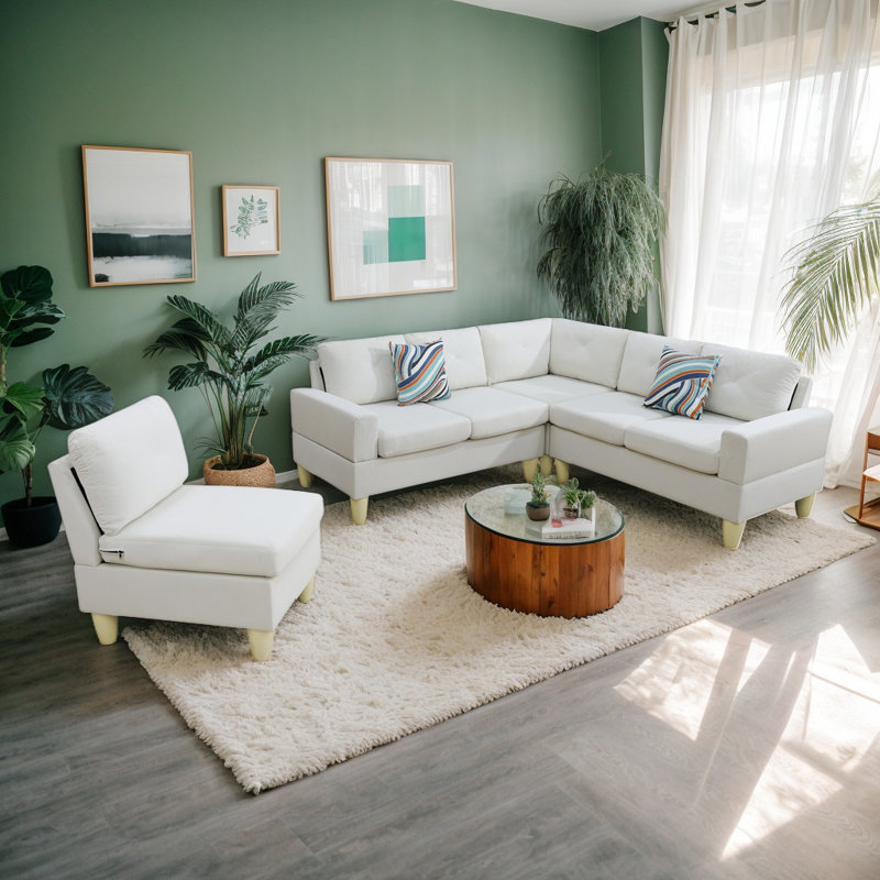 Modular Sectional Sofa Convertible L Shaped Sofa Couch 6 Seat Comfy Modular Sofa Couch For Living Room, Beige Fabric