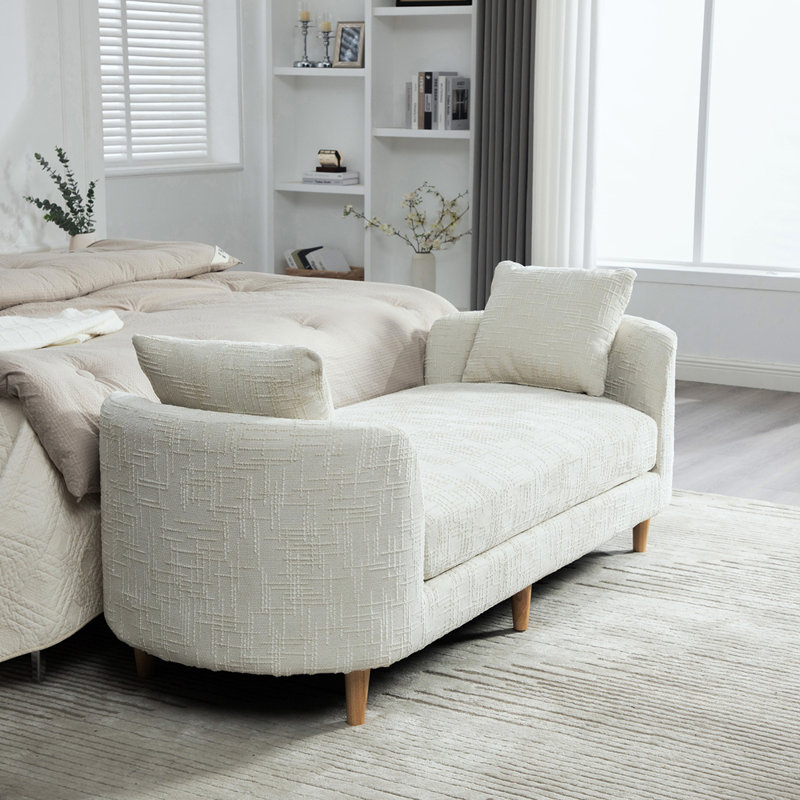 Banc rembourré 77,17 po en chenille avec accoudoirs et traversins, beige, Beige