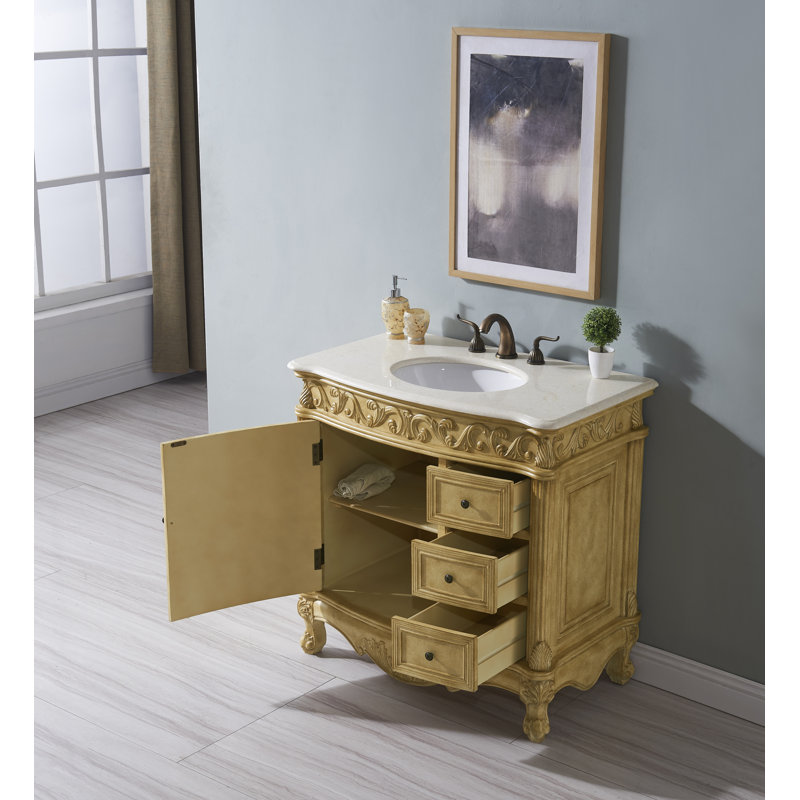 Ensemble de meuble-lavabo simple 36 po Aurillac, Brun clair, Marbre de couleur crème