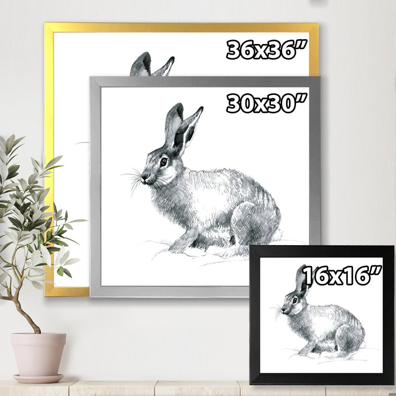 Portrait monochrome de lapin - reproduction sur toile, H 16 po x l 16 po x 1,5 po, Toile encadrée d'or