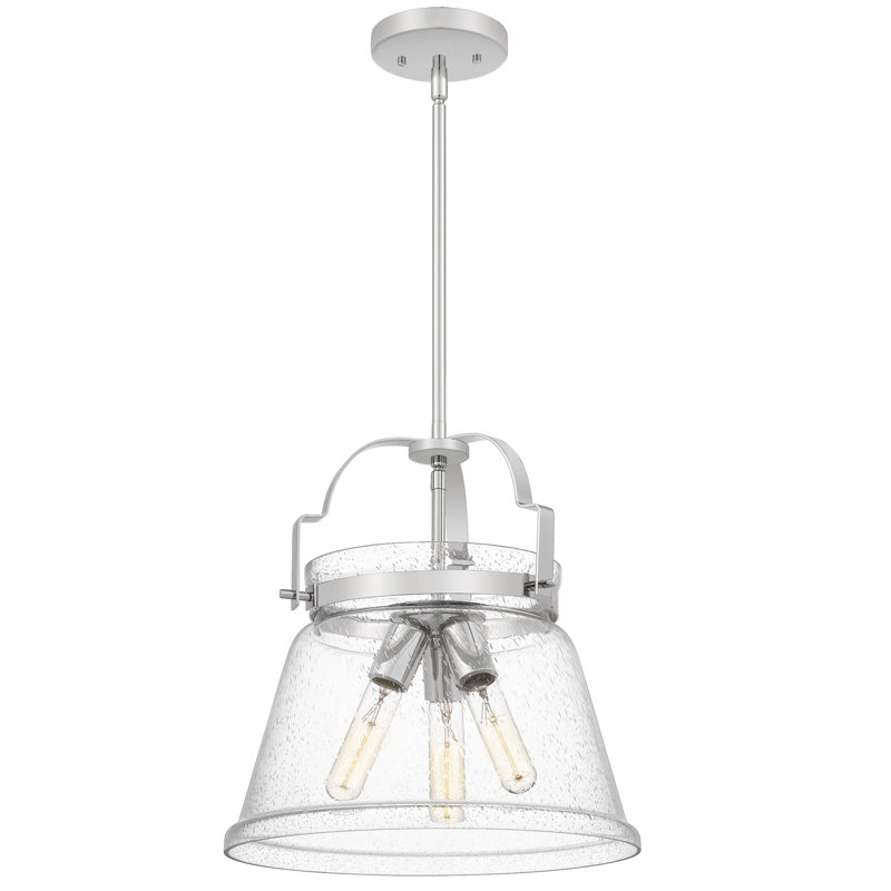 Luminaire suspendu conique unique à 3 lumières avec accents de corde, Nickel poli