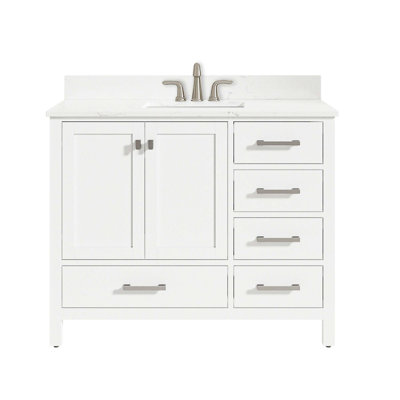 Meuble-lavabo 42 po, meuble-lavabo avec cadre en bois massif, comptoir de meuble-lavabo autoportant avec lavabo blanc
