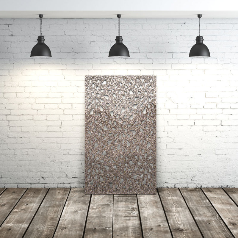 Panneau d'intimité en aluminium découpé au laser Curly Flower, L 48 po x H 24 po, Filon de cuivre